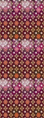 Tekstil için suluboya eskiz deseni. Şirin çiçekli, desenli, mor ve kahverengi renkli bir eskiz deseni. El çizimi çiçek çizimi deseni (fayans)).