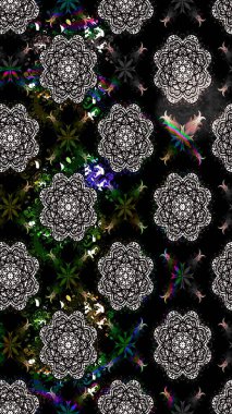 Raster illüstrasyonu. Siyah renkli çiçekler. Tropikal çizim çiçek deseni.