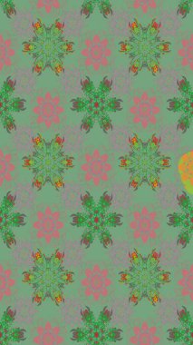 Moda baskıları için zarif bir şablon. Parlak renkli çiçekli ve yeşil yapraklı harika bir çiçek deseni. Modern çiçek arkaplanı. Halk stili.