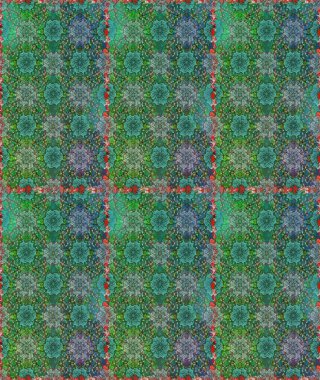 Raster illüstrasyonu. Yeşil renkli Asya tekstili. Çiçeklerle suluboya desenleri.