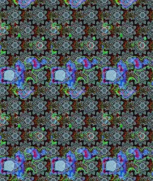 Düz Çiçek Elementleri Tasarımı. Asya tekstil tarzında. Çiçek desenli çizim. Renkli Bahar Teması eskiz kalıbı. Raster illüstrasyonu. Mavi renkte çiçekler.