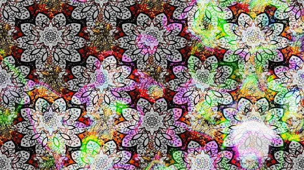 Suluboya çiçekli çiçek deseni. Gri renkli Asya tekstili. Raster illüstrasyonu.