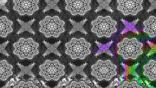 Raster illüstrasyonu. Suluboya çiçekli çiçek deseni. Gri renkli Asya tekstili.