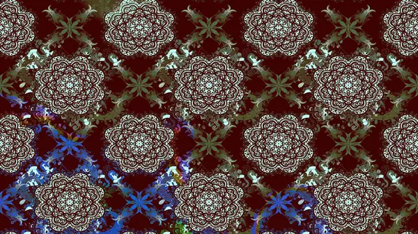 Raster illüstrasyonu. Raster illüstrasyonundaki çiçek desenli çizim. Güzel kumaş deseni. Kahverengi renklerde.