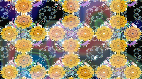 Çiçekli yumuşak bir eskiz şekli. Raster illüstrasyonu. Nazikçe, sarı renkte bahar çiçekleri. Raster çiçekleri klasik tarzda resmedilir..