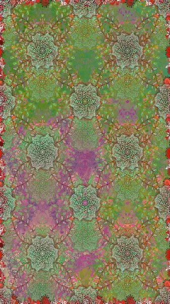 Yeşil ve nötr renklerde çiçekler. Raster illüstrasyonunda kusursuz çiçek deseni.