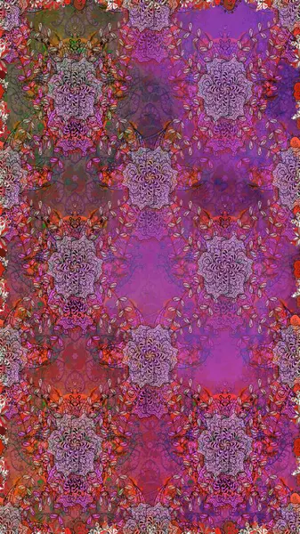 Vadinin çiçekleri mor ve kahverengi renklerde. Kusursuz bir arka plan modeli. Suluboya, elle çizilmiş. Raster - stok.