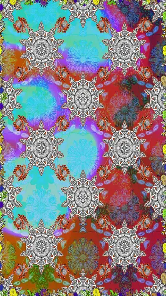 Tekstil, tebrik kartı, boyama kitabı, telefon kılıfı baskısı için kullanılabilir. Kızılderili desenli desenli desenli şal deseni. Etnik Mandala süsü. Raster Henna dövme stili.