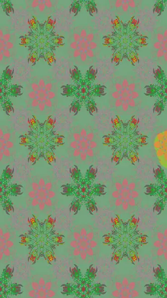 Moda baskıları için zarif bir şablon. Parlak renkli çiçekli ve yeşil yapraklı harika bir çiçek deseni. Modern çiçek arkaplanı. Halk stili.