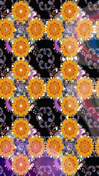 Renkli siyah çizim kalıbı. Siyah renkli çiçekler. Tekstil ve kapak tasarımı için mükemmel. Doodle tarzı. Elle çizilmiş sonbahar çiçeği deseni..