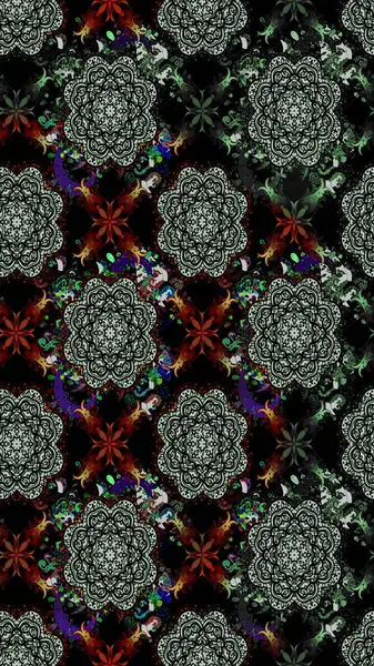 Raster illüstrasyonu. Çiçekler, dallar, bitkiler ve çiçekler. Güzel kumaş deseni. El çizimi.