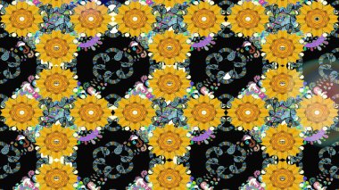 Sevimli çiçek raster deseni. Sarı renkli çiçekler. Düz Çiçek Elementleri Tasarımı. Renkli Yaz Teması çizim şablonu.