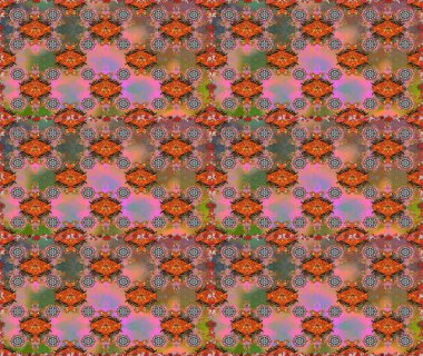 Raster illüstrasyonu. Şatafatlı bahar bahçesi dokusu. Kahverengi ve turuncu renkli çiçekler. Kahverengi ve turuncu renklerde çiçeksiz. Çiçek deseni.