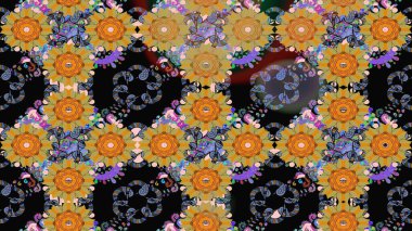 Raster illüstrasyonu. Yaprak ve çiçeklerin suluboya resimleri, siyah renklerde çizimler. Nazikçe, bahar çiçekleri siyah renklerde.