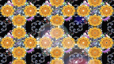 Sarı çiçekli eskiz deseni, suluboya çiçek deseni, sevimli çiçek, duvar kağıdı, kart veya kumaş için fayanslı. Raster - stok.