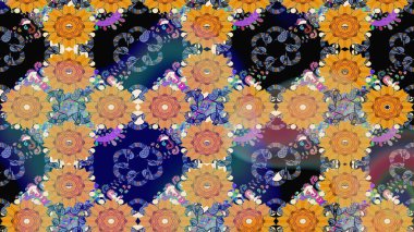 Raster illüstrasyonundaki çiçek desenli çizim. Mavi renkte çiçekler.