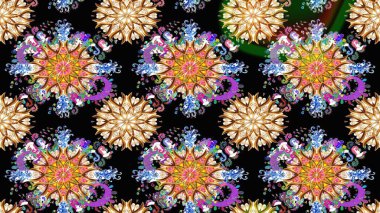 Düz Çiçek Elementleri Tasarımı. Güzel kumaş deseni. Raster Illustrasyon 'daki Çiçek Deseni' nin son moda çizimi. Renkli Yaz Teması çizim şablonu.