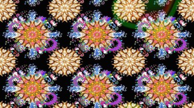 Düz Çiçek Elementleri Tasarımı. Güzel kumaş deseni. Raster Illustrasyon 'daki Çiçek Deseni' nin son moda çizimi. Renkli Yaz Teması çizim şablonu.