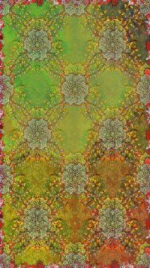 Suluboya, elle çizilmiş. Kusursuz bir arka plan modeli. Raster - stok. Vadinin çiçekleri yeşil ve kahverengi renklerde.