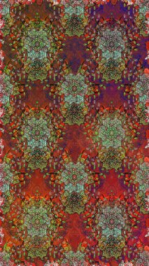 Kahverengi ve kırmızı renkte çiçekler. Çiçekli karalama şeklinde Raster çiçek deseni. Yumuşak, bahar çiçekli arka plan.