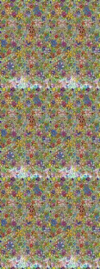 Raster illüstrasyonu. Renkli Bahar Temalı Kusursuz Arkaplan. Düz Çiçek Elementleri Tasarımı. Kusursuz desenli, modaya uygun kumaş deseni. Şirin çiçek elementleri..