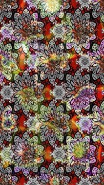 Çizim çiçek deseni duvar kâğıdı olarak kullanılabilir. Raster illüstrasyonu. Gri renkli çiçekler.