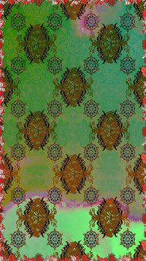 Düz Çiçek Elementleri Tasarımı. Raster illüstrasyonunda kusursuz çiçek deseni. Renkli Bahar Temalı Kusursuz Arkaplan. Yeşil renkte çiçekler.