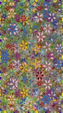 Düz Çiçek Elementleri Tasarımı. Kusursuz çiçek deseni. Raster illüstrasyonu. Asya tekstil tarzında. Güzel kumaş deseni. Renkli Bahar Teması Kusursuz Arkaplan.