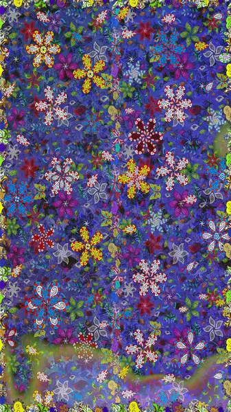 Küçük çiçekteki sevimli çiçek deseni. Mor ve mavi renkte çiçekler.