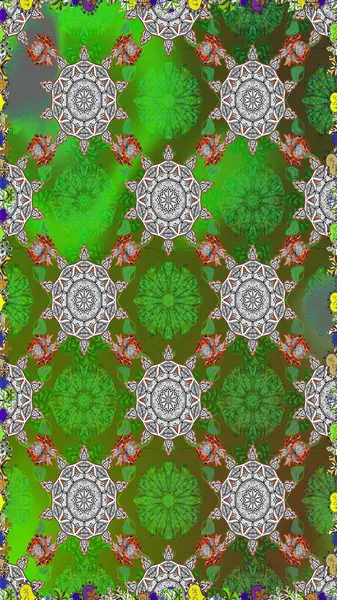 Yeşil ve gri renkli çiçekler. Çiçekli karalama şeklinde Raster çiçek deseni. Nazik, narin çiçek arkaplanı.