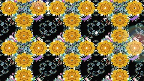 Sevimli çiçek raster deseni. Sarı renkli çiçekler. Düz Çiçek Elementleri Tasarımı. Renkli Yaz Teması çizim şablonu.