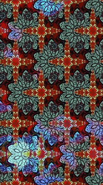 Raster illüstrasyonu. Eskiz arkaplan modeli. Suluboya, elle çizilmiş. Kırmızı yapraklı yabani çiçekler.