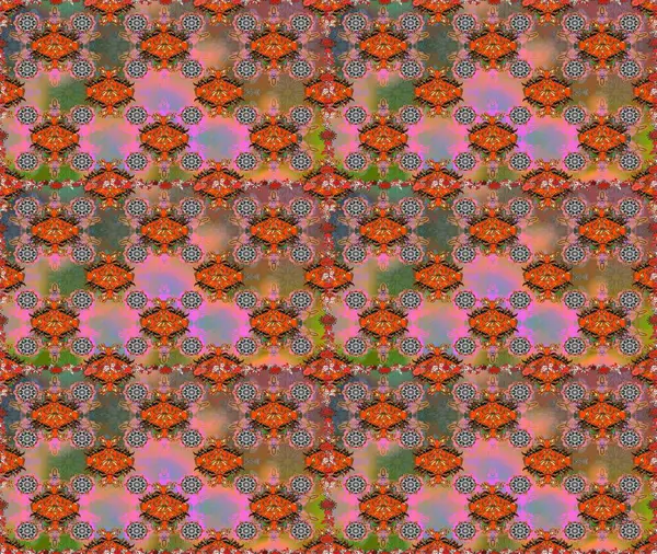 Raster illüstrasyonu. Şatafatlı bahar bahçesi dokusu. Kahverengi ve turuncu renkli çiçekler. Kahverengi ve turuncu renklerde çiçeksiz. Çiçek deseni.