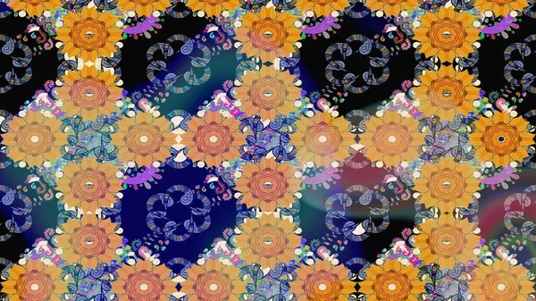 Raster illüstrasyonundaki çiçek desenli çizim. Mavi renkte çiçekler.