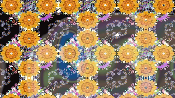 Raster Yumuşak kumaş deseni. Klasik taslak çizimi. Çiçek sarısı çizim şekli. Raster çiçek izi..