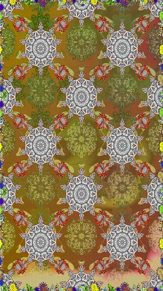 Raster illüstrasyonunda kusursuz çiçek deseni. Kahverengi ve gri renkte çiçekler.