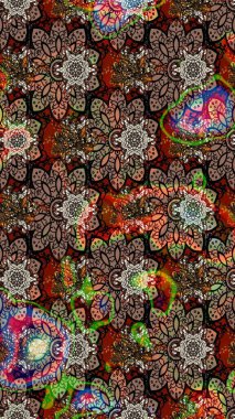 Etnik Mandala havlusu. Sınır Kızılderili çiçekli paisley patten. Raster Henna tarzı. Taslak süsleme izi. Tebrik kartı arkaplanı, boyama kitabı, arkaplan, tekstil için kullanılabilir.
