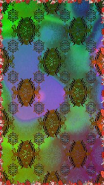 Yeşil ve kahverengi renklerde. 3 boyutlu çiçekler, pürüzsüz. Raster illüstrasyonu.