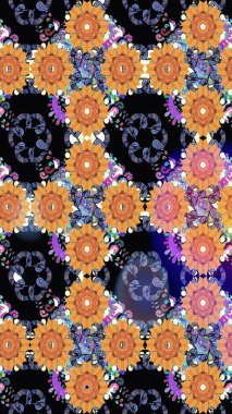 Raster illüstrasyonu. Raster deseni. Küçük çiçekteki sevimli çiçek deseni. Soyut çiçek çizim kalıbı arka planı. Siyah renklerde.