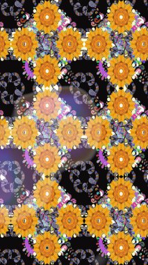 Sarı renkli etnik çiçekli zarif eskiz deseni. Raster Çiçek İllüstrasyonu güzel tekstil..