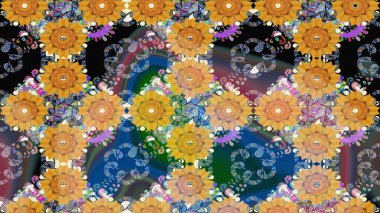 Poster ya da kapak için arka plan. Davetiye ve kartpostal tasarımı için dekoratif çiçek unsurları. Tekstil için figür. Şirin, zarif çiçekler Raster illüstrasyonu. Yapraklı çizim deseni.