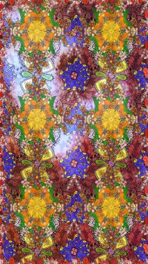 Raster - stok. Eskiz arkaplan modeli. Yapraklı çiçekler ve kahverengi renkli papatya çiçekleri..