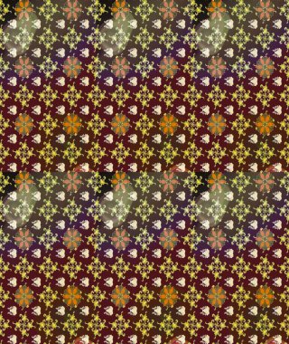 Eskiz arkaplan modeli. Raster - stok. Yapraklı çiçekler ve kahverengi ve mor renkli papatya çiçekleri..