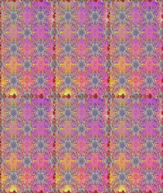 Raster deseni. Patlayan çiçekler soyut olarak yerleştirilmiş. Pembe ve mor renklerde bahar çiçekleri. Raster illüstrasyonu.