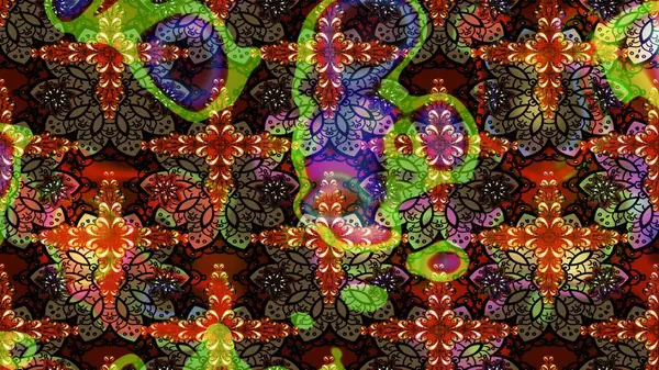 Raster illüstrasyonundaki çiçek desenli çizim. Kahverengi renkte çiçekler.