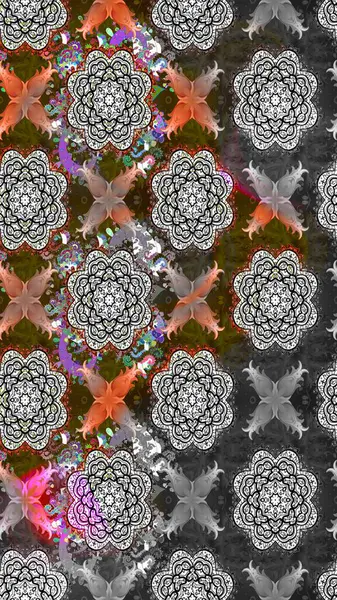 Raster illüstrasyonundaki çiçek desenli çizim. Düz Çiçek Elementleri Tasarımı. Süslü kumaş deseni. Renkli Bahar Teması çizim şablonu.