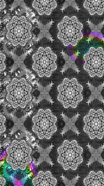 Parlak renkli çiçekleri ve gri renkli yaprakları olan harika bir çiçek deseni. Modern çiçek arkaplanı. Moda baskıları için zarif bir şablon. Halk stili.