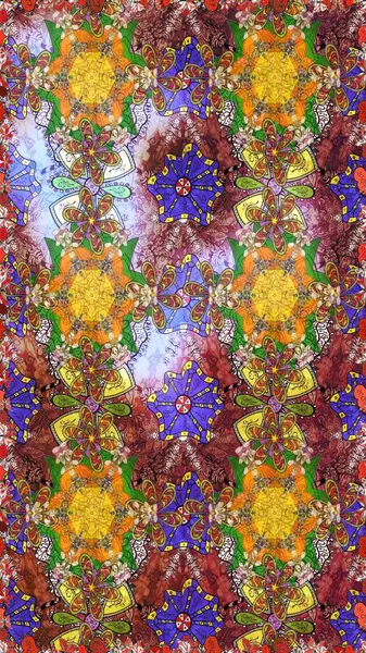 Raster - stok. Eskiz arkaplan modeli. Yapraklı çiçekler ve kahverengi renkli papatya çiçekleri..