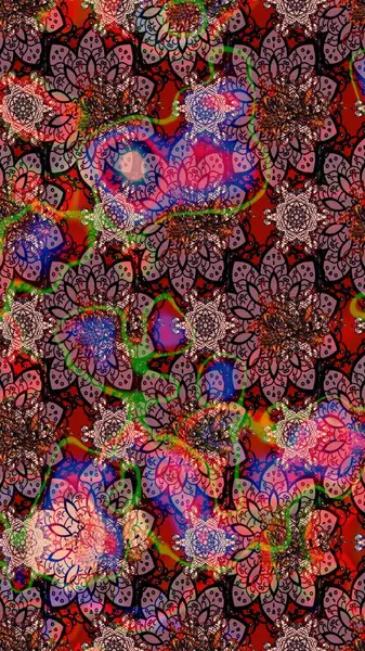 Pembe renkli etnik çiçeklerle süslenmiş zarif bir eskiz. Raster Çiçek İllüstrasyon Şirin Tekstil.