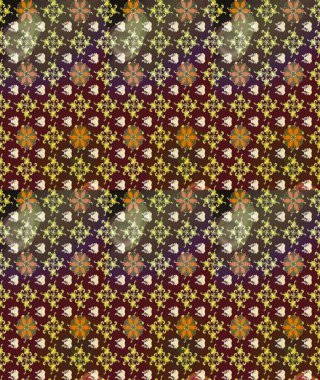 Eskiz arkaplan modeli. Raster - stok. Yapraklı çiçekler ve kahverengi ve mor renkli papatya çiçekleri..